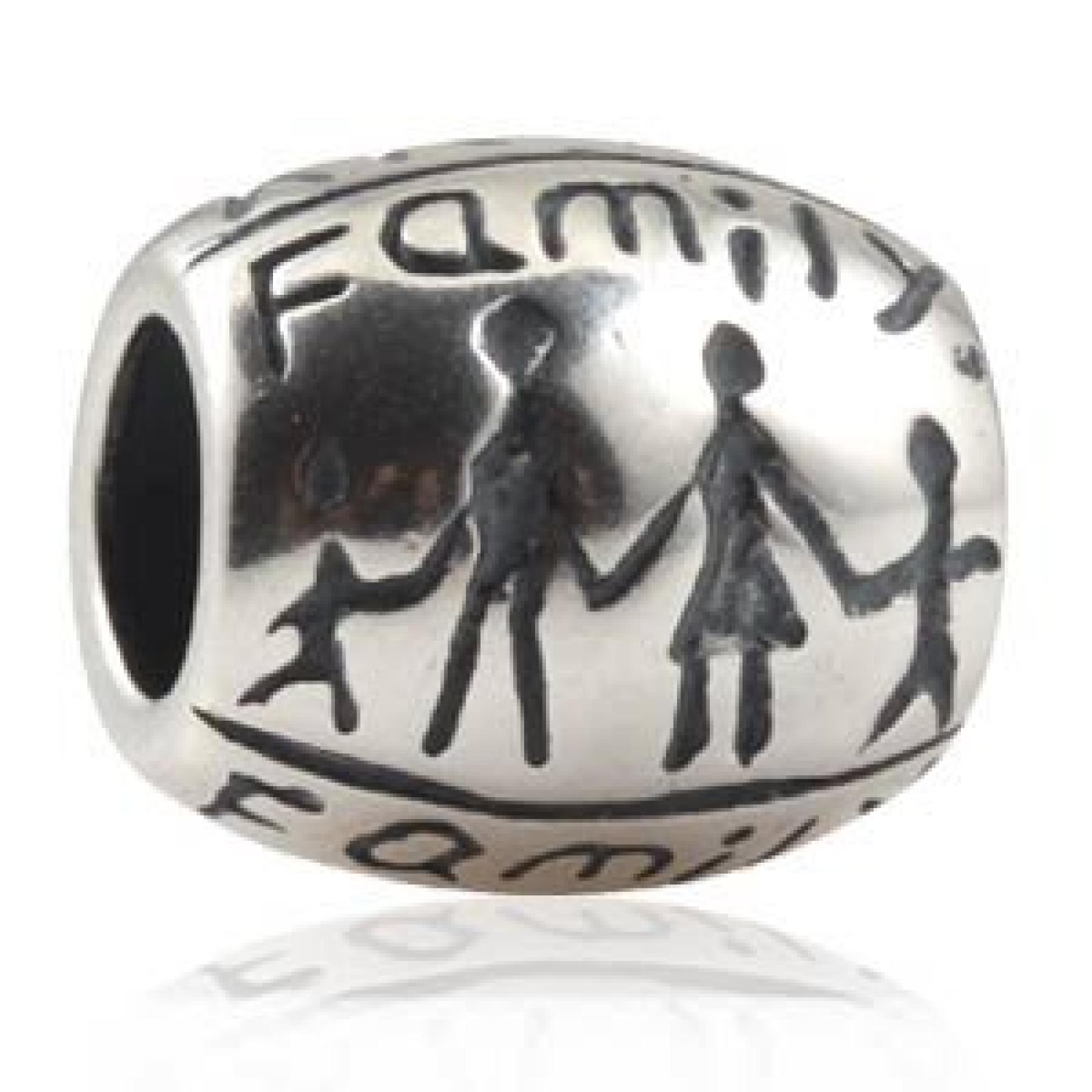 Andante-Stones Original Massiv 925 Sterling Silber Bead mit "Family" Gravur - Element Kugel f&uuml;r European Beads + Organzas&auml;ckchen 